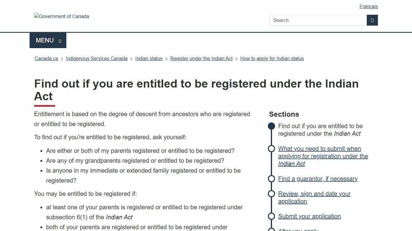 Find out if you are entitled to be registered under the Indian Act