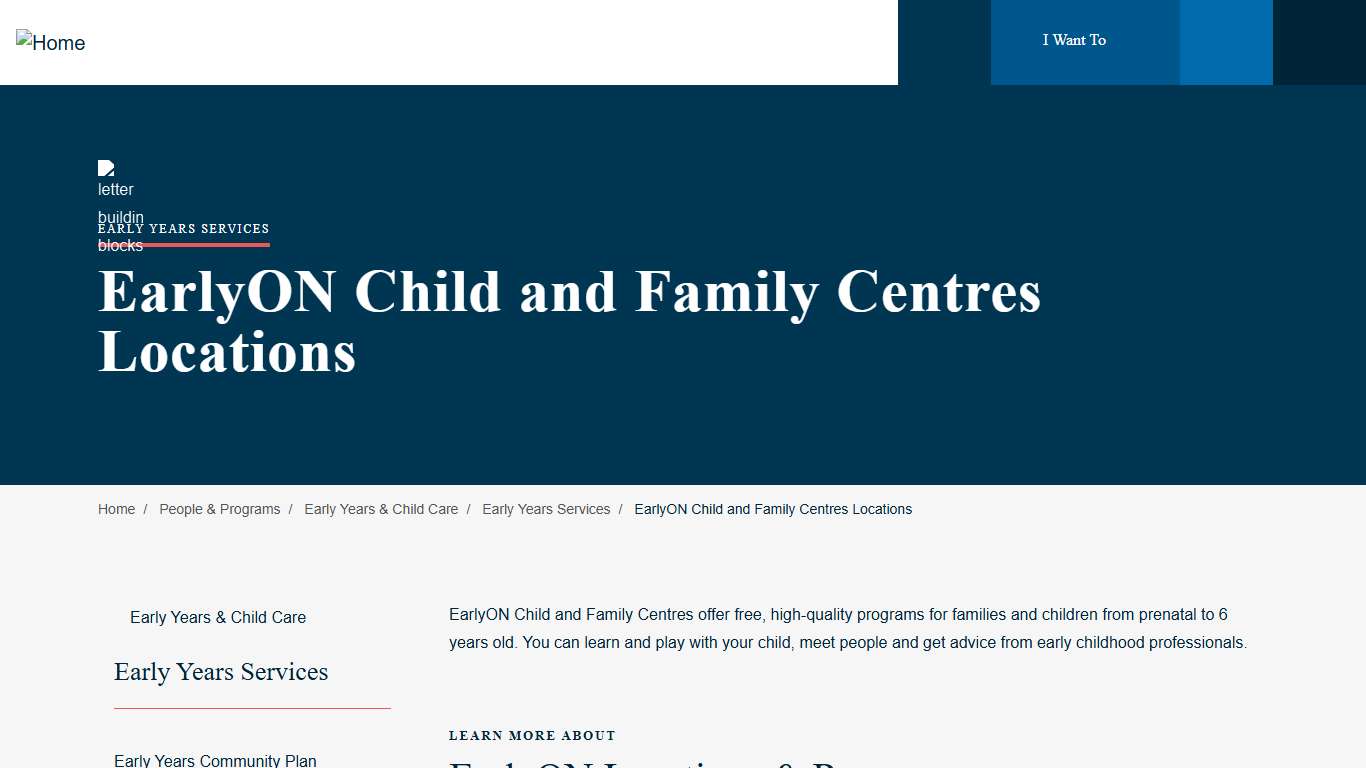EarlyON Child and Family Centres Locations City of Hamilton